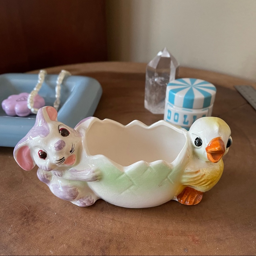 Vintage Bunny Chick 🐰 🐥 Ceramic Planter